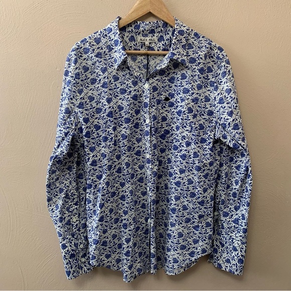 Alex Mill Standard Ikat Heart Button Down Shirt Blue White Size XL NWT New - Picture 3 of 13
